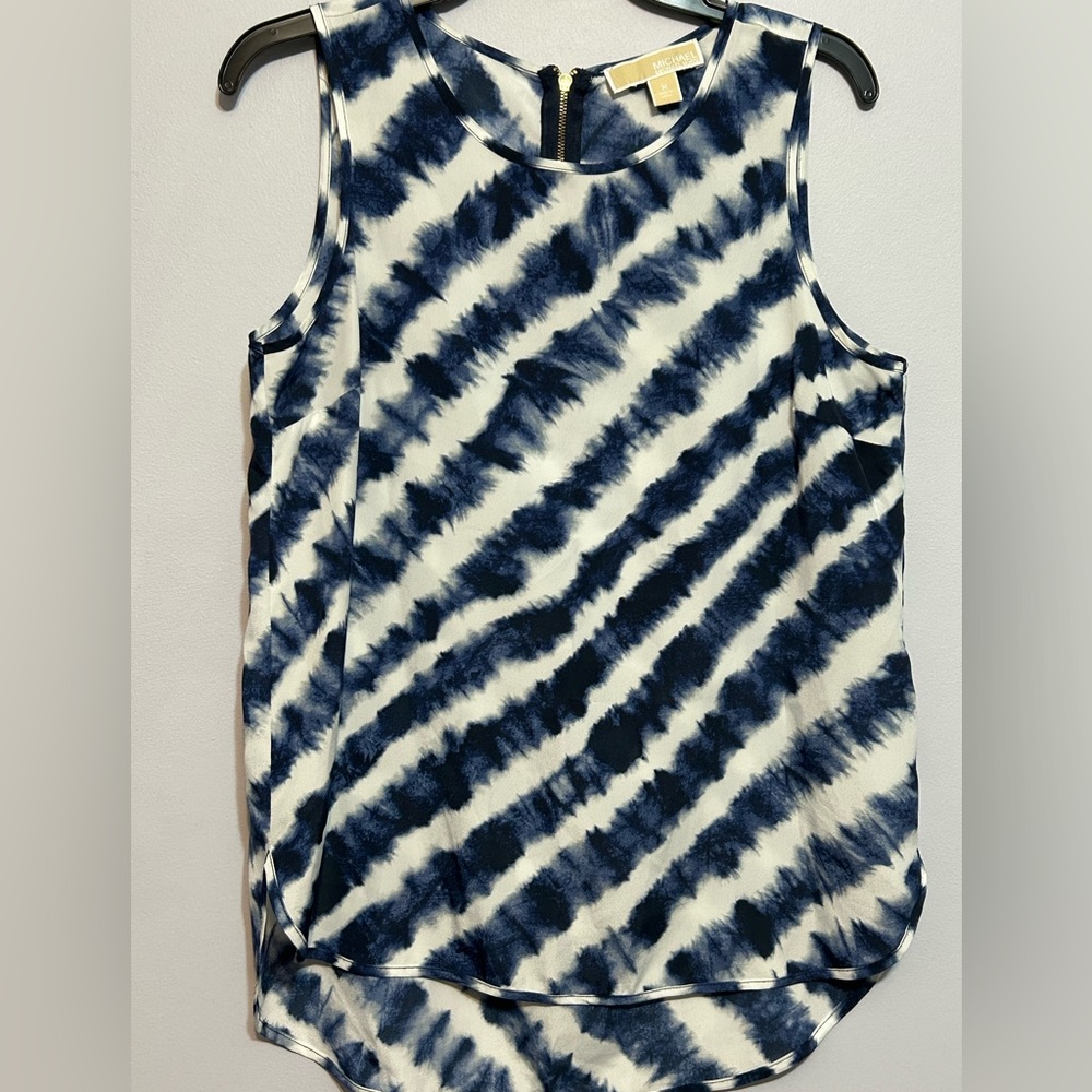 Michael Kors blue, black and white tie dye print tank top